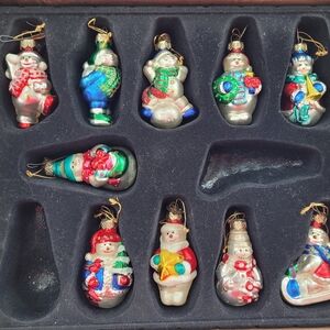 Thomas Pacconi Classic Glass Blown Snowmen Ornaments Set of 10